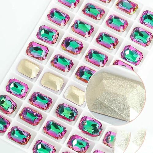 Achteckige K9-Edelstein-Glas-Strasssteine für Kleidung, spitze Rückseite, Schmuckherstellung, Steine, lose Strass-Perlen, Kleidungszubehör, Heliotrop, 08 x 10 mm, 10 Stück von GJUYTI