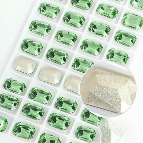 Achteckige K9-Edelstein-Glas-Strasssteine für Kleidung, spitze Rückseite, Schmuckherstellung, Steine, lose Strass-Perlen, Kleidungszubehör, Peridot, 10 x 14,0 mm, 10 Stück von GJUYTI