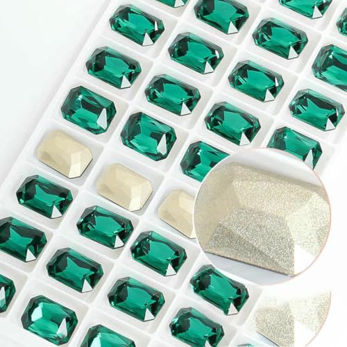 Achteckige K9-Edelstein-Glas-Strasssteine für Kleidung, spitze Rückseite, Schmuckherstellung, Steine, lose Strass-Perlen, Kleidungszubehör, Smaragdgrün, 10 x 14,0 mm, 10 Stück von GJUYTI