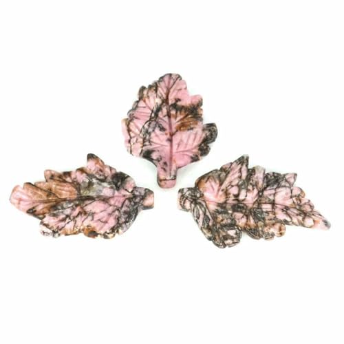 Anhängerstatue aus Naturstein in Blattform mit Loch, Heilkristall, Schnitzerei, Edelsteinhandwerk für DIY-Halsketten, Charm-Schmuckzubehör, Rosa Schwarz Rhodonit, 20 Stück von GJUYTI