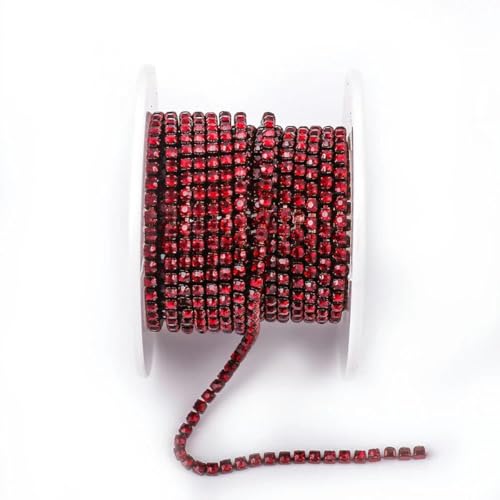 Bunte Strassketten, dichte, ausgefallene Kette, Bekleidungsnähen, Glas-Strass-Becherkette mit bunter Basis, Dunkelrot, SS12 (3,0 mm), 9,1 m von GJUYTI