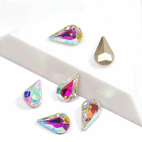 Buntes Kristallmaterial zum Aufnähen von Glas-Strasssteinen in Birnenform, Diamantsteine für Heimwerker, Bastelarbeiten, Dekoration für Sportanzüge, Kristall AB, 8 x 13,0 mm, 12 Stück, mit Silberfas Buntes Kristallmaterial zum Aufnähen von Glas-Strasssteinen in Birnenform, Diamantsteine für Heimwerker, Bastelarbeiten, Dekoration für Sportanzüge, Kristall AB, 8 x 13,0 mm, 12 Stück, mit Silberfas von GJUYTI