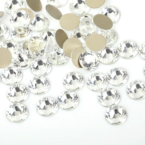 Crystal AB Hotfix-Strasssteine, superhell, Glas-Strass, zum Aufbügeln, Hotfix-Strasssteine für Stoffbekleidung, Gold, transparent, SS4, 1440 Stück, 1 Beutel von GJUYTI