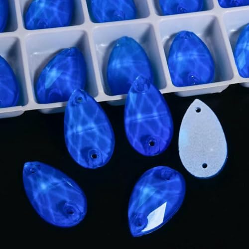 Glitzer-Neon-Strasssteine zum Aufnähen, DIY-Nähzubehör, Kristalle, Diamanten, Costura für Kleider, Kleider, Kleider, Saphirlicht, 13 x 18 mm, 24 Stück von GJUYTI
