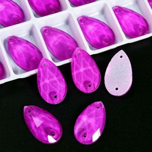 Glitzer-Neon-Strasssteine zum Aufnähen, DIY-Nähzubehör, Kristalle, Diamanten, Costura für Kleider, Kleider, Kleider, dunkles Amethystlicht, 11 x 18 mm, 28 Stück von GJUYTI