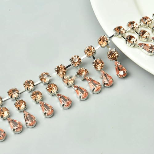 Modische 2-reihige runde Wassertropfen-Anhänger-Quastenbesätze, Strass-Kristallkette, DIY-Halskette, Kleidung, Schuhe, Zubehör, Champagner, 1 Yard von GJUYTI