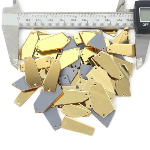Neue klare Kristalle zum Nähen, Spiegel-Strass-Applikation, flache Rückseite, Acryl-Strass auf Stein für Kleidung, gemischte Größen, Hellgold, 50 Stück von GJUYTI