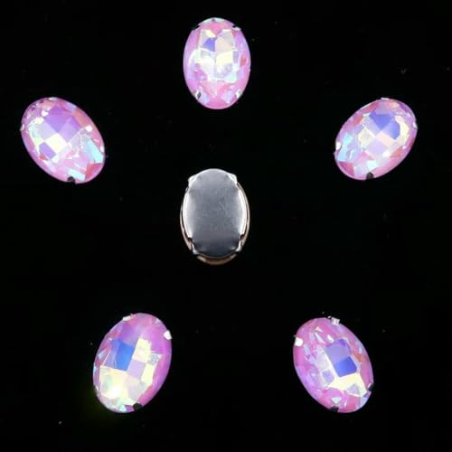 Ovale Form, silberne Krallenfassungen, 20 Stück/P, Regenbogen- und Gelee-AB-Farben, Glaskristall, 10 x 14,0 mm, 13 x 18 mm, Strass-Applikation zum Aufnähen, DIY-A-030 Violett AB, 10 x 14,0 m von GJUYTI