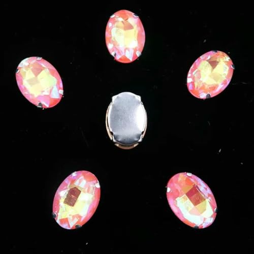 Ovale Form, silberne Krallenfassungen, 20 Stück/P, Regenbogen- und Gelee-AB-Farben, Glaskristall, 10 x 14,0 mm, 13 x 18 mm, Strass-Applikation zum Aufnähen, DIY-A-032, Orange AB, 10 x 14,0 m von GJUYTI