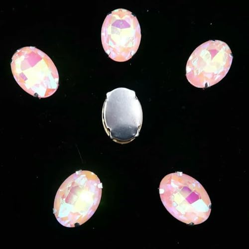 Ovale Form, silberne Krallenfassungen, 20 Stück/P, Regenbogen- und Gelee-AB-Farben, Glaskristall, 10 x 14,0 mm, 13 x 18 mm, Strass-Applikation zum Aufnähen, DIY-A-033, Helles Pfirsich AB, 10 von GJUYTI
