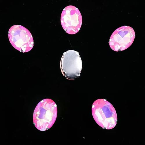 Ovale Form, silberne Krallenfassungen, 20 Stück/P, Regenbogen- und Gelee-AB-Farben, Glaskristall, 10 x 14,0 mm, 13 x 18 mm, Strass-Applikation zum Aufnähen, DIY-A-034 Rose AB-13 x 18 mm, 20 von GJUYTI