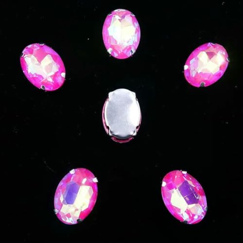 Ovale Form, silberne Krallenfassungen, 20 Stück/P, Regenbogen- und Gelee-AB-Farben, Glaskristall, 10 x 14,0 mm, 13 x 18 mm, Strass-Applikation zum Aufnähen, DIY-A-035 Fuchsia AB, 10 x 14,0 m von GJUYTI