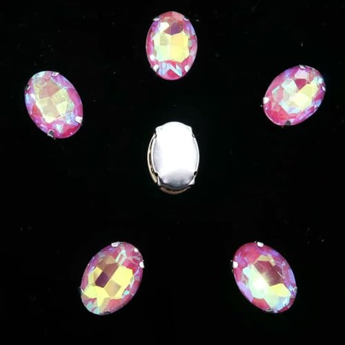 Ovale Form, silberne Krallenfassungen, 20 Stück/P, Regenbogen- und Gelee-AB-Farben, Glaskristall, 10 x 14,0 mm, 13 x 18 mm, Strass-Applikation zum Aufnähen, DIY-A-036 Incarnadine AB, 10 x 14 von GJUYTI