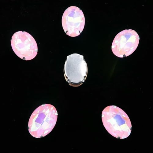 Ovale Form, silberne Krallenfassungen, 20 Stück/P, Regenbogen- und Gelee-AB-Farben, Glaskristall, 10 x 14,0 mm, 13 x 18 mm, Strass-Applikation zum Aufnähen, DIY-A-037 Pink AB, 13 x 18 mm, 20 von GJUYTI