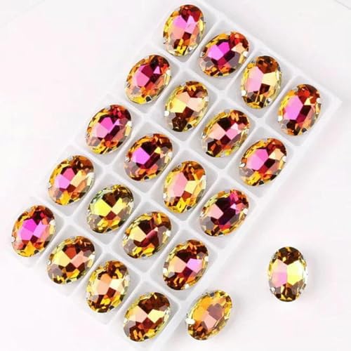 Ovale Form, silberne Krallenfassungen, 20 Stück/P, Regenbogen- und Gelee-AB-Farben, Glaskristall, 10 x 14,0 mm, 13 x 18 mm, Strass-Applikation zum Aufnähen, DIY-A10 Gelb RB-13 x 18 mm, 20 St von GJUYTI