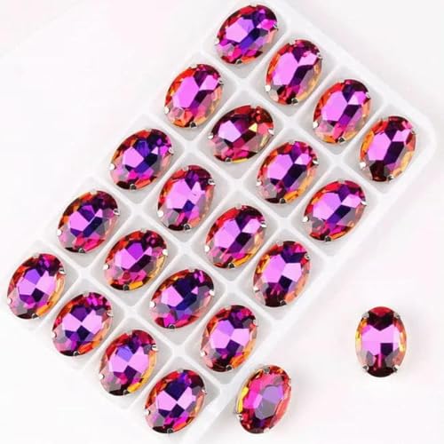 Ovale Form, silberne Krallenfassungen, 20 Stück/P, Regenbogen- und Gelee-AB-Farben, Glaskristall, 10 x 14,0 mm, 13 x 18 mm, Strass-Applikation zum Aufnähen, DIY-A11 Topas RB-13 x 18 mm, 20 S von GJUYTI