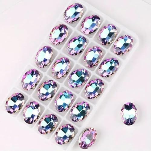 Ovale Form, silberne Krallenfassungen, 20 Stück/P, Regenbogen- und Gelee-AB-Farben, Glaskristall, 10 x 14,0 mm, 13 x 18 mm, Strass-Applikation zum Aufnähen, DIY-A13 Violett RB-10 x 14,0 mm, von GJUYTI