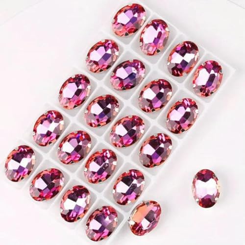 Ovale Form, silberne Krallenfassungen, 20 Stück/P, Regenbogen- und Gelee-AB-Farben, Glaskristall, 10 x 14,0 mm, 13 x 18 mm, Strass-Applikation zum Aufnähen, DIY-A15 Hellpfirsich RB, 10 x 14, von GJUYTI