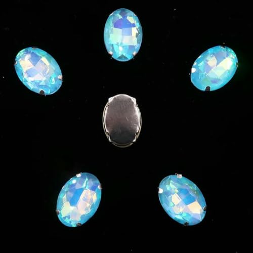 Ovale Form, silberne Krallenfassungen, 20 Stück/P, Regenbogen- und Gelee-AB-Farben, Glaskristall, 10 x 14,0 mm, 13 x 18 mm, Strass-Applikation zum Aufnähen, DIY-A19 Aquamarin AB, 13 x 18 mm, von GJUYTI