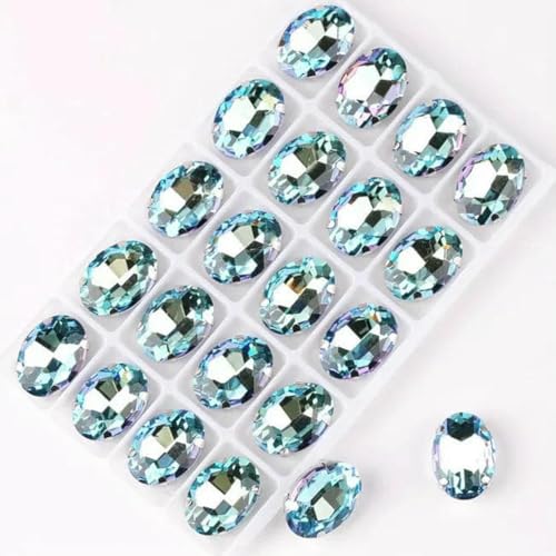 Ovale Form, silberne Krallenfassungen, 20 Stück/P, Regenbogen- und Gelee-AB-Farben, Glaskristall, 10 x 14,0 mm, 13 x 18 mm, Strass-Applikation zum Aufnähen, DIY-A2 Aquamarin RB-13 x 18 mm, 2 von GJUYTI