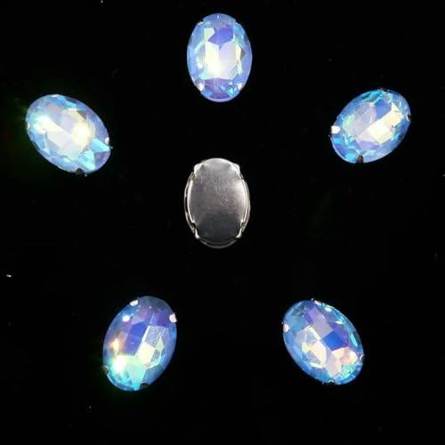 Ovale Form, silberne Krallenfassungen, 20 Stück/P, Regenbogen- und Gelee-AB-Farben, Glaskristall, 10 x 14,0 mm, 13 x 18 mm, Strass-Applikation zum Aufnähen, DIY-A20 Helles Saphir AB, 13 x 18 von GJUYTI