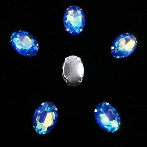 Ovale Form, silberne Krallenfassungen, 20 Stück/P, Regenbogen- und Gelee-AB-Farben, Glaskristall, 10 x 14,0 mm, 13 x 18 mm, Strass-Applikation zum Aufnähen, DIY-A21 Saphir AB, 13 x 18 mm, 20 von GJUYTI