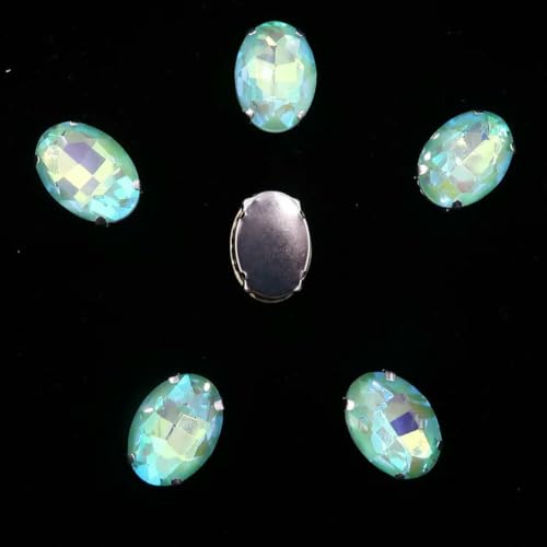 Ovale Form, silberne Krallenfassungen, 20 Stück/P, Regenbogen- und Gelee-AB-Farben, Glaskristall, 10 x 14,0 mm, 13 x 18 mm, Strass-Applikation zum Aufnähen, DIY-A22 Peridot AB, 10 x 14,0 mm, von GJUYTI