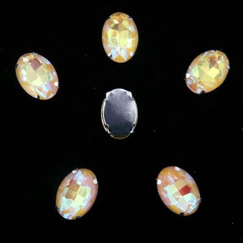 Ovale Form, silberne Krallenfassungen, 20 Stück/P, Regenbogen- und Gelee-AB-Farben, Glaskristall, 10 x 14,0 mm, 13 x 18 mm, Strass-Applikation zum Aufnähen, DIY-A25 Topas AB, 10 x 14,0 mm, 2 von GJUYTI