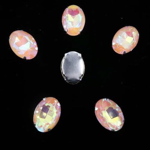 Ovale Form, silberne Krallenfassungen, 20 Stück/P, Regenbogen- und Gelee-AB-Farben, Glaskristall, 10 x 14,0 mm, 13 x 18 mm, Strass-Applikation zum Aufnähen, DIY-A27 Champagner AB, 10 x 14,0 von GJUYTI