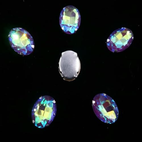 Ovale Form, silberne Krallenfassungen, 20 Stück/P, Regenbogen- und Gelee-AB-Farben, Glaskristall, 10 x 14,0 mm, 13 x 18 mm, Strass-Applikation zum Aufnähen, DIY-A28, heller Amethyst AB, 13 x von GJUYTI