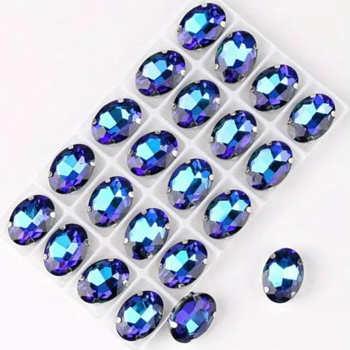 Ovale Form, silberne Krallenfassungen, 20 Stück/P, Regenbogen- und Gelee-AB-Farben, Glaskristall, 10 x 14,0 mm, 13 x 18 mm, Strass-Applikation zum Aufnähen, DIY-A5 Montana RB-13 x 18 mm, 20 von GJUYTI