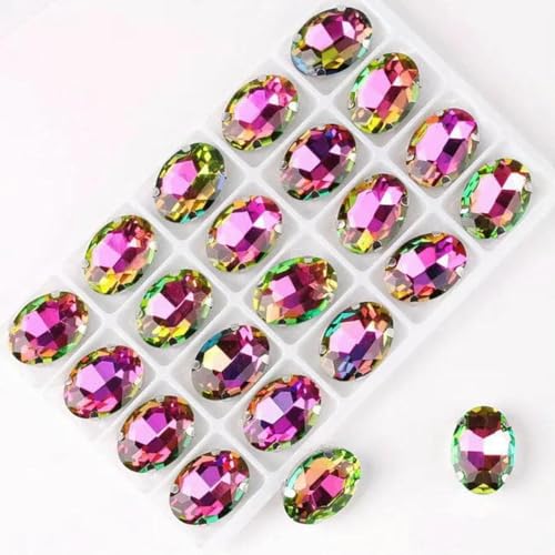Ovale Form, silberne Krallenfassungen, 20 Stück/P, Regenbogen- und Gelee-AB-Farben, Glaskristall, 10 x 14,0 mm, 13 x 18 mm, Strass-Applikation zum Aufnähen, DIY-A6, Peridot RB, 13 x 18 mm, 2 von GJUYTI