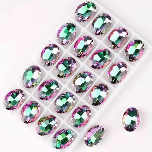 Ovale Form, silberne Krallenfassungen, 20 Stück/P, Regenbogen- und Gelee-AB-Farben, Glaskristall, 10 x 14,0 mm, 13 x 18 mm, Strass-Applikation zum Aufnähen, DIY-A8 Smaragdgrün RB-13 x 18 mm, von GJUYTI