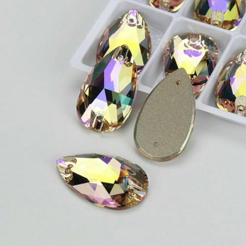 Tropfenförmige Glaskristalle, AB, Mondlicht, Nähsteine, flache Rückseite, zum Aufnähen von Strasssteinen für Kleidungsstücke, Taschen – 001PS Paradise Shine – 24 Stück, 13,0 mm, 22 mm von GJUYTI