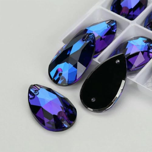 Tropfenförmige Glaskristalle AB Moonlight Nähsteine Flatback zum Aufnähen von Strasssteinen für Kleidungsstücke, Taschen, 001BB Bermudablau, 72 Stück, 7 mm, 12 mm von GJUYTI