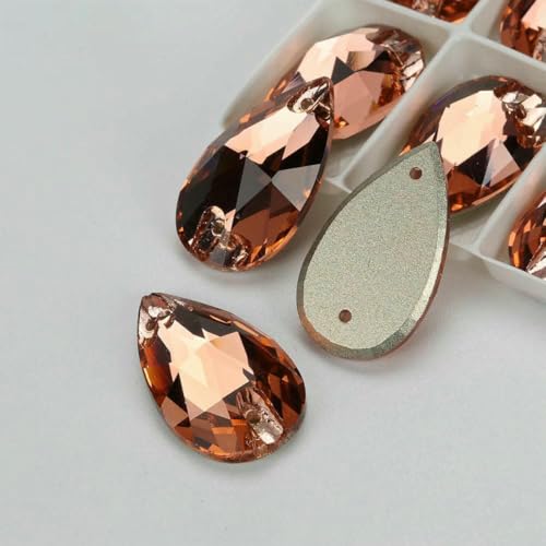 Tropfenförmige Glaskristalle AB Moonlight Nähsteine Flatback zum Aufnähen von Strasssteinen für Kleidungsstücke, Taschen, T362 Hellpfirsich, 72 Stück, 7 mm, 12 mm von GJUYTI