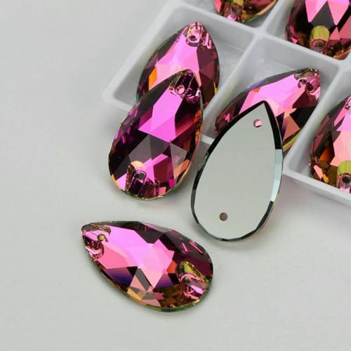 Tropfenförmige Glaskristalle AB Moonlight Nähsteine Flatback zum Aufnähen von Strasssteinen für Kleidungsstücke, Taschen – 001VR Vitrail Rose – 36 Stück, 10 mm, 14,0 mm von GJUYTI