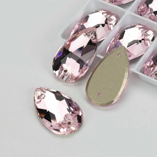 Tropfenglas-Kristall AB Mondlicht-Nähsteine, flache Rückseite, zum Aufnähen von Strasssteinen für Kleidungsstücke, Taschen, T223 Hellrosa, 24 Stück, 13,0 mm, 22 mm von GJUYTI