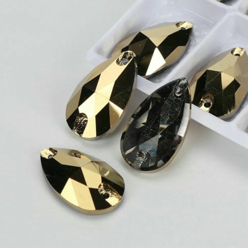Tropfenglas-Kristall AB Mondlicht-Nähsteine, flache Rückseite, zum Aufnähen von Strasssteinen für Kleidungsstücke, Taschen – 001DO Dorado – 36 Stück, 10 mm, 14,0 mm von GJUYTI