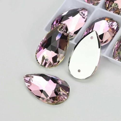 Tropfenglas-Kristall AB Mondlicht-Nähsteine, flache Rückseite, zum Aufnähen von Strasssteinen für Kleidungsstücke, Taschen – 001VL Vitrail Light – 36 Stück, 10 mm, 14,0 mm von GJUYTI
