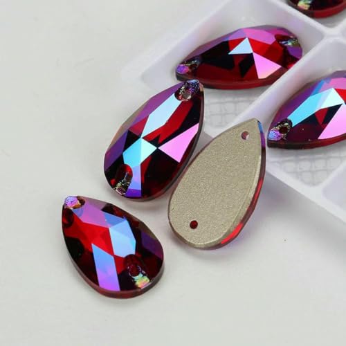 Tropfenglas-Kristall AB Mondlicht-Nähsteine, flache Rückseite, zum Aufnähen von Strasssteinen für Kleidungsstücke, Taschen – 208SI Siam SI – 24 Stück, 13,0 mm, 22 mm von GJUYTI