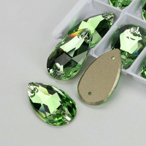 Tropfenglas-Kristall AB Mondlicht-Nähsteine, flache Rückseite, zum Aufnähen von Strasssteinen für Kleidungsstücke, Taschen – T214 Peridot – 12 Stück, 17 mm, 28 mm von GJUYTI