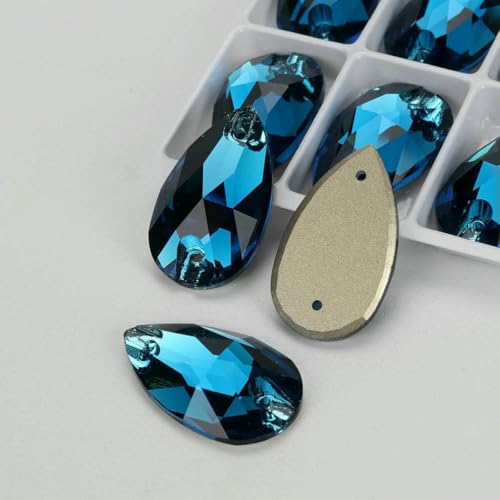 Tropfenglas-Kristall AB Mondlicht-Nähsteine, flache Rückseite, zum Aufnähen von Strasssteinen für Kleidungsstücke, Taschen – T229 Blauer Zirkon – 72 Stück, 7 mm, 12 mm von GJUYTI