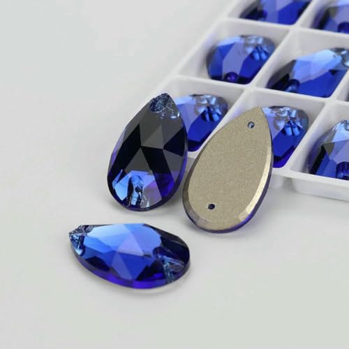 Tropfenglas-Kristall AB Moonlight-Nähsteine, flache Rückseite, zum Aufnähen von Strasssteinen für Kleidungsstücke, Taschen, T243 Capriblau, 24 Stück, 13,0 mm, 22 mm von GJUYTI