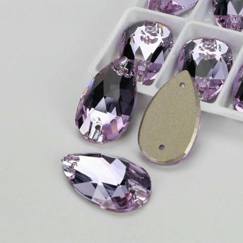 Tropfenglas-Kristall AB Moonlight-Nähsteine, flache Rückseite, zum Aufnähen von Strasssteinen für Kleidungsstücke, Taschen, T371 Violett, 24 Stück, 13,0 mm, 22 mm von GJUYTI