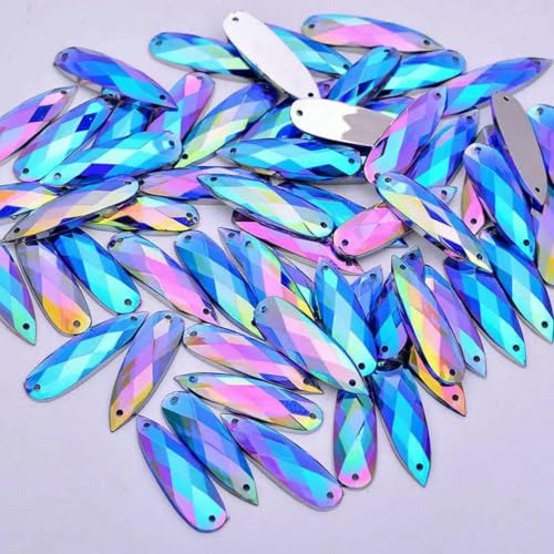 x 28 mm, 30 Stück, zum Nähen, rote AB-Tropfen, Strasssteine mit flacher Rückseite, aufgenähte Acryl-Kristall-Strass-Applikation für DIY-Kleidung, Basteln, Blau AB von GJUYTI
