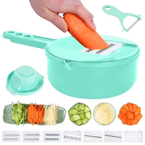 Gemüse Käsereibe Werkzeugset Multifunktionaler Gemüseschneider mit Ablaufkorb, Gemüseschneider, Gemüsehobel, Mandolinenschneider, Zerkleinerer, Küchenhelfer, Gemüseschäler, Shredder-Set (grün, 9-in-1) Gemüse Käsereibe Werkzeugset Multifunktionaler Gemüseschneider mit Ablaufkorb, Gemüseschneider, Gemüsehobel, Mandolinenschneider, Zerkleinerer, Küchenhelfer, Gemüseschäler, Shredder-Set (grün, 9-in-1) von GJV