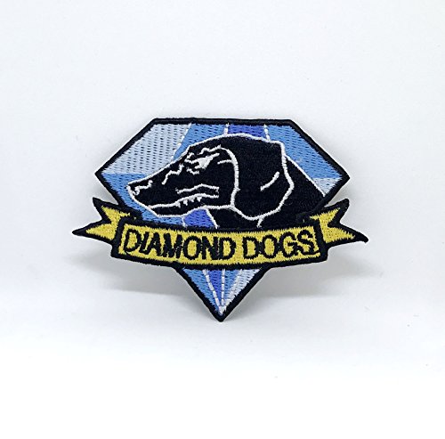 Gestickter Aufnäher in Diamant-Form mit Hund-Aufdruck und "Diamond Dogs"-Aufschrift von GK
