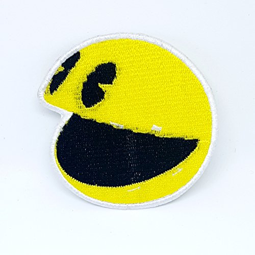 Pac Man Smiley-Aufnäher für Kinder, bestickt, zum Aufbügeln, Gelb von GK