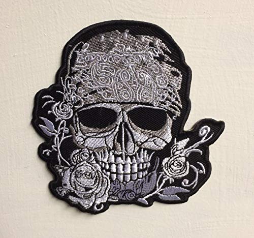 Totenkopf-Blumen-Aufnäher zum Aufbügeln oder Aufnähen von GK